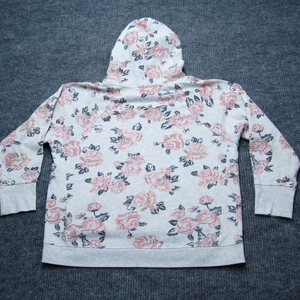 Calvin Klein Hoodie Sweatshirt Womens L Gray Floral Fleece Pullover Logo Raglan - Picture 6 of 9